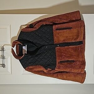 Madden Girl Sherpa Quilted Fleece Jacket Rust and Black Size L